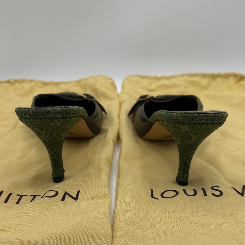 Louis Vuitton 6am Olive Green Monogram Pointed Mule with Brown Straps - size 38 - Picture 5 of 9